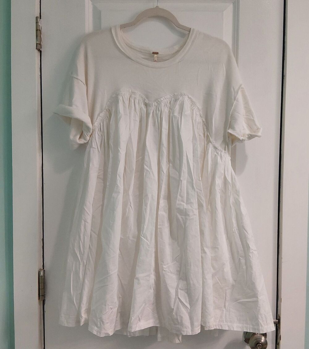 Free People MWT $128 Sz SMALL Catalina Mini Dress Babydoll Sweetheart Pleating - Picture 3 of 14